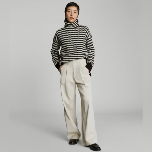 EUC Everyone Cloud Black & White Striped Turtleneck Sweater Merino Wool Alpaca - Picture 2 of 11